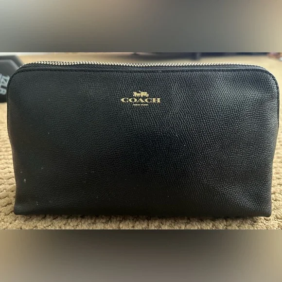 Coach Makeup Coach Black Leather Pouch Travel Bag Cosmetic Bag